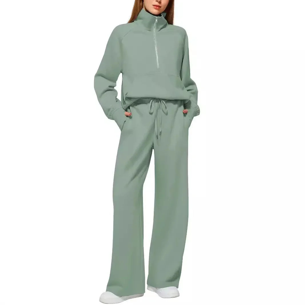 2025 Women's Style 2-Piece Set Oversized Zippered Ultra-Wide Leg Sweatpants Casual Suit Coat and Shorts