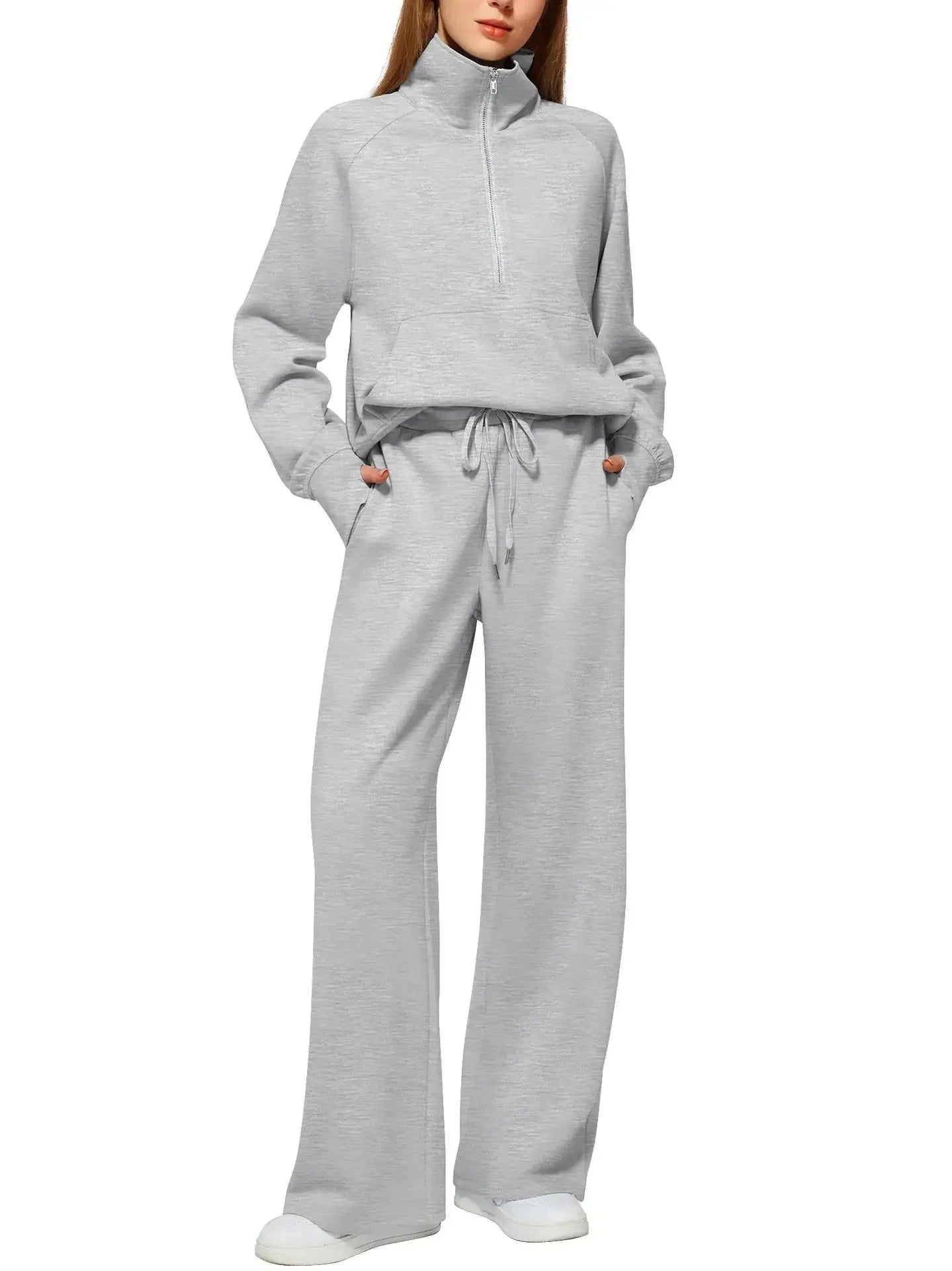 2025 Women's Style 2-Piece Set Oversized Zippered Ultra-Wide Leg Sweatpants Casual Suit Coat and Shorts
