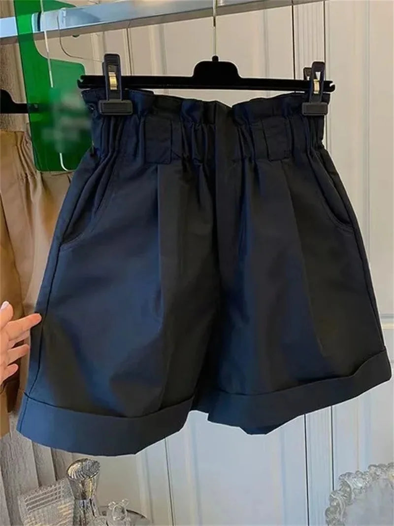 Women's Shorts Solid Color High Waisted Elastic Shorts Elastic Waist Wide Leg Casual Short Pants 2025 News