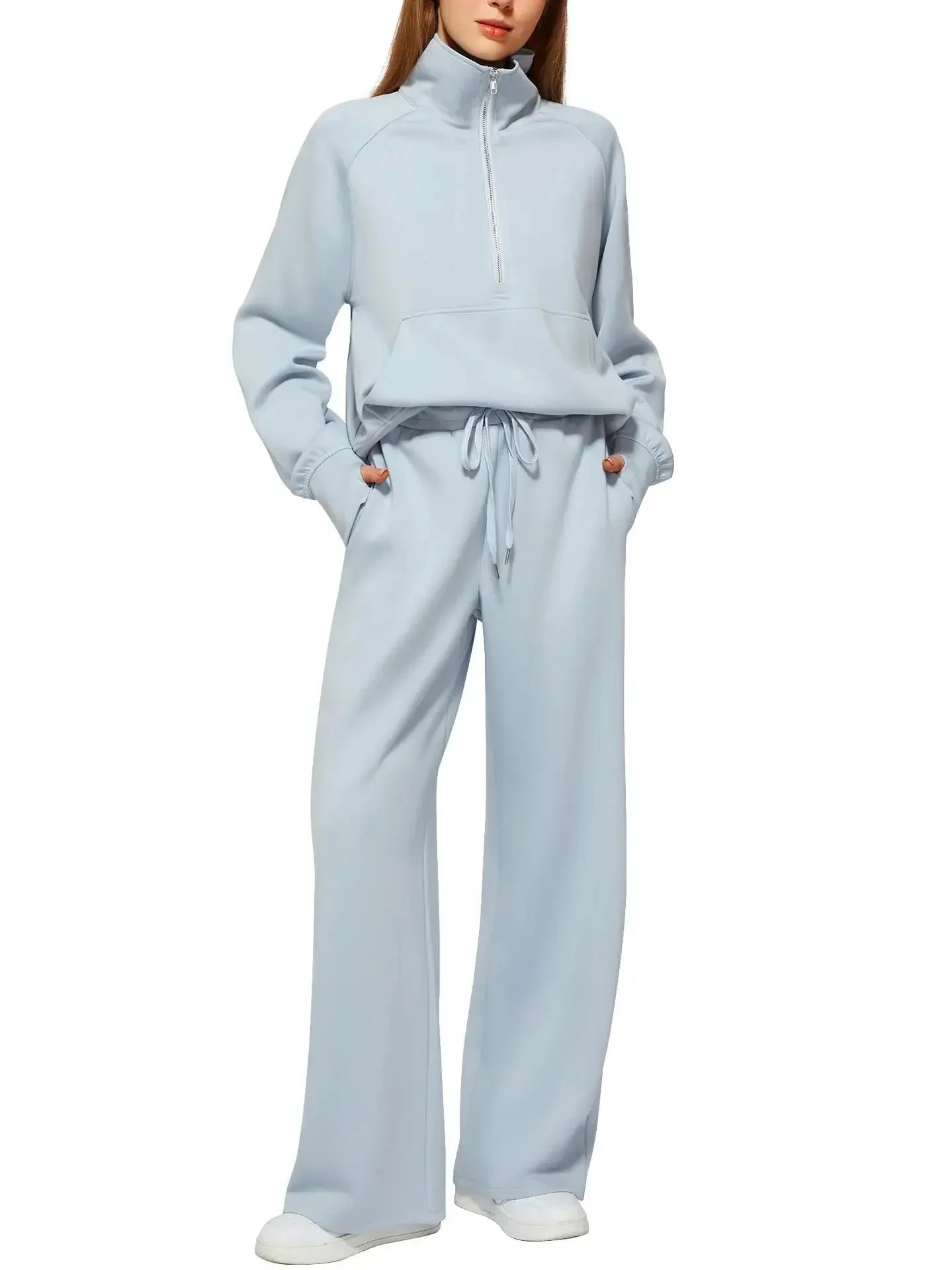 2025 Women's Style 2-Piece Set Oversized Zippered Ultra-Wide Leg Sweatpants Casual Suit Coat and Shorts