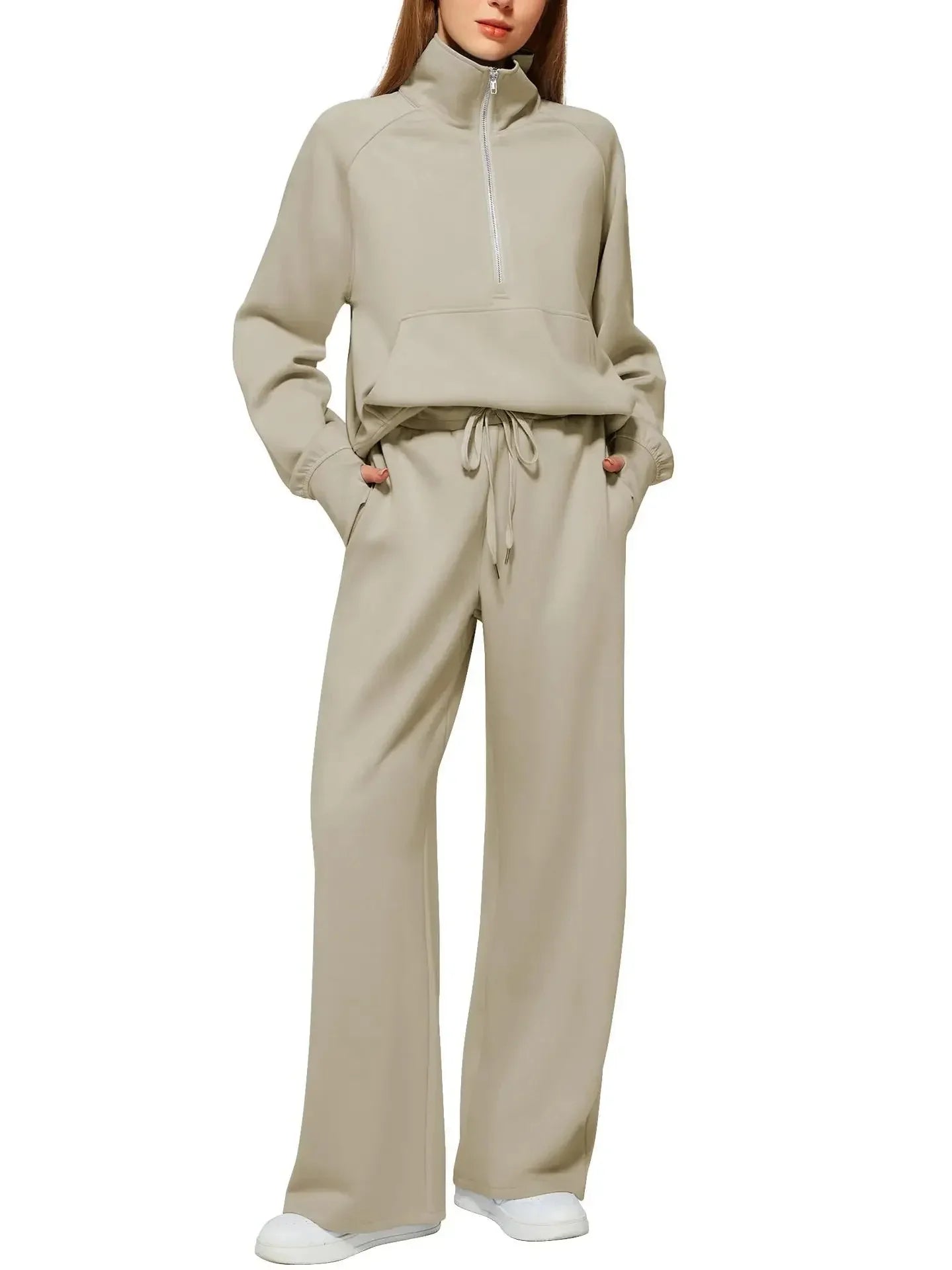 2025 Women's Style 2-Piece Set Oversized Zippered Ultra-Wide Leg Sweatpants Casual Suit Coat and Shorts