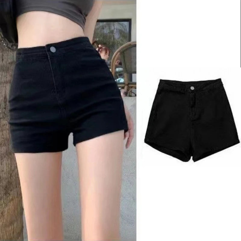 High Waist Denim Shorts Women's Elastic Slimming Sexy A- Line Hot Pants Tight Butt Lifting Body Shaping Trendy Shorts
