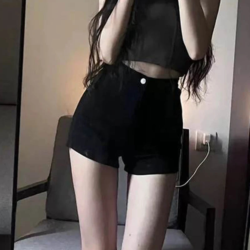 High Waist Denim Shorts Women's Elastic Slimming Sexy A- Line Hot Pants Tight Butt Lifting Body Shaping Trendy Shorts