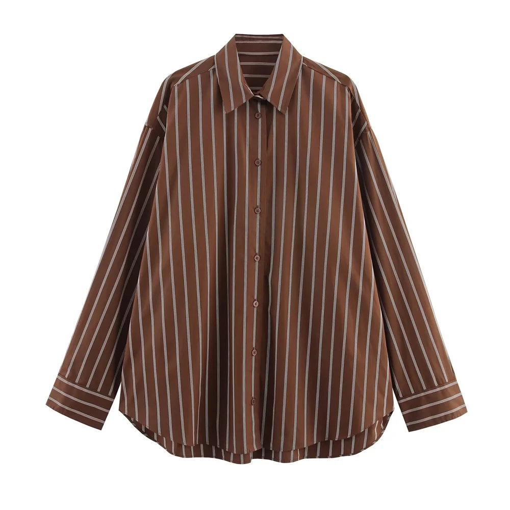 2026 New Women's Fashion Versatile Striped Loose Long Sleeve Collar Single breasted Decorative Shirt