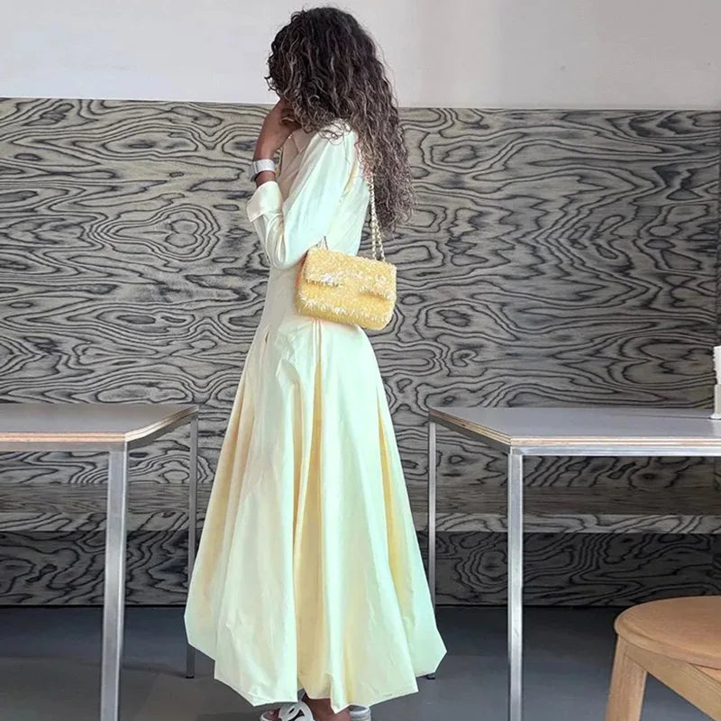 PRINTKAOIR Office Shirts Dressess for Woman Laple Waist Cinching Long Sleeve Pleated Female Dress 2025 Autumn Chic Lady Vestidos