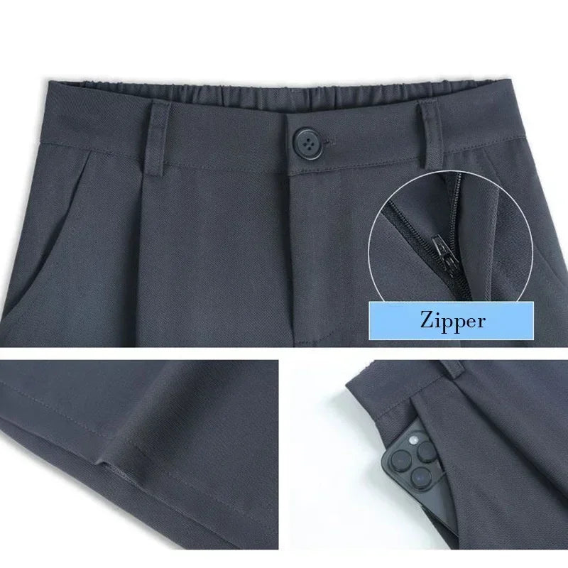 2025 New Summer Women Baggy Medium Length Short Pants Lady Korean Concise Solid Suit Pants Girls Casual Thin High Waisted Shorts